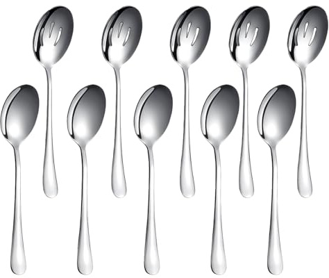 MUNSKT Lot de 10 cuillères de service, cuillère perforées,fendues en acier inoxydable,ustensiles de service pour buffet, fête, banquet, cuisine