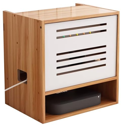YHWKGZ Caja de Almacenamiento Para Enrutador WiFi con Tapa Abatible, Estante for Almacenamiento WiFi, Estante Organizador de Varios Niveles for Router, Armario Organizador(Brown,30x31cm/11.8x12.2in)