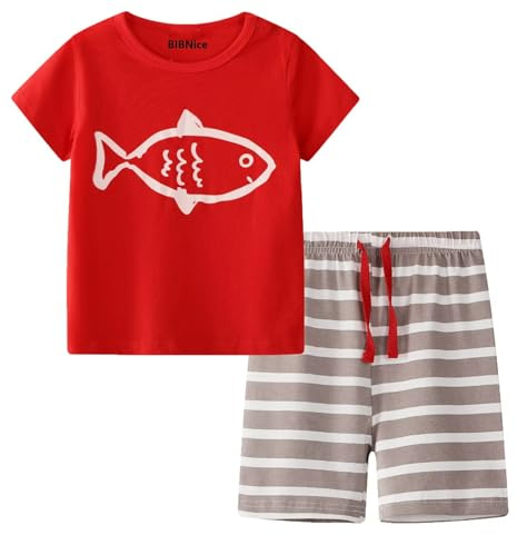 BIBNice 4T Boy Summer Clothes Kids Short Sleeve Set Toddler Short Sets Crewneck Boy Fish Outfit