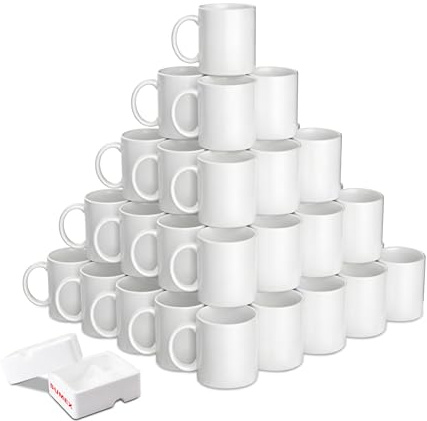 Sumex Juego de 36 tazas de café de cerámica blanca de sublimación de 11 onzas para té, leche, latte, cacao caliente