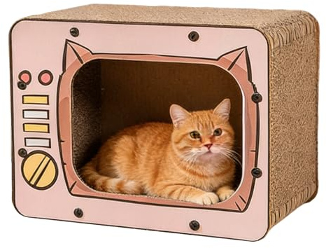 Casa Rascadora para Gatos | Cama con Forma de Televisión de Cartón Ondulado Antideslizante - Grande Casa de Cartón para Rascar para Gatos - Para Conejo Y Hámster Enriquecimiento Juego Protector De Sof