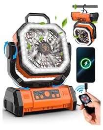 Camping Ventilator, [20000 mAh] Spopal Wiederaufladbarer Tragbarer Ventilator, 1/2/4/8-Timer, mit Fernbedienung, 4-Gang Tischventilator, Akku Campingventilator für Zelt, Reisen, Strand Angeln Notfälle