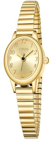 CIVO Armbanduhr Damen Gold Damenuhr: Elegante Kleines Oval Analog Wasserdicht Edelstahl Dehnband Uhr - Perfektes Statement für Party Date und Hochzeit
