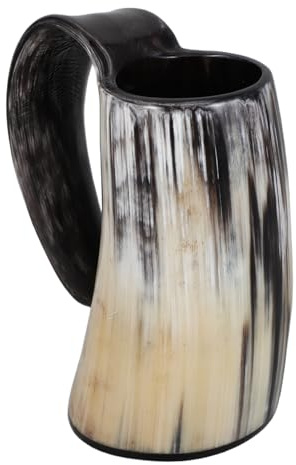 CIYODO Mug de Corne Viking 200 Ml, Chope à Bière en Corne Naturelle, Petite Taille avec Base, Gobelet Original pour Fête et Décoration Bar, Verre à Boire Authentique et Vintage