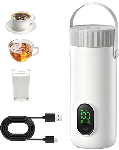 Hervidor Eléctrico Portátil, 500ml Pequeño Hervidor de Agua Eléctrico, 6 Ajustes de Temperatura, Acero Inoxidable 304, Calentamiento Rápido en 15 Minutos, para Hacer Leche Café Té