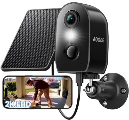 AOQEE 2K Überwachungskamera Aussen Solar Akku - Kabellose Kamera Überwachung Aussen Solar, 2,4GHz WLAN Kamera Outdoor mit PIR Bewegungserkennung, 2-Wege Audio, Farbnachtsicht, IP65 Y8