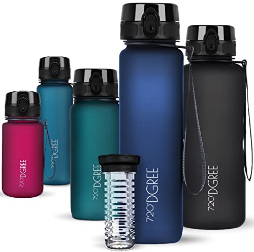720°DGREE Vattenflaska uberBottle + fruktinfusion - 350 ml, 500 ml, 650 ml, 1 l, 1,5 l - BPA-fri Tritan, läckagesäker, återanvändbar - sport dricksflaska för barn, gym, fitness, utomhus, cykling, skola 09 safirblå | Softtouch 1000ml