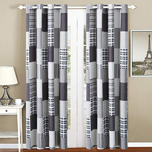 All American Collection Schwarz Grau Modern Plaid Tagesdecke, Kissen Sham Set | Passende Gardinen erhältlich. Panel schwarz, grau