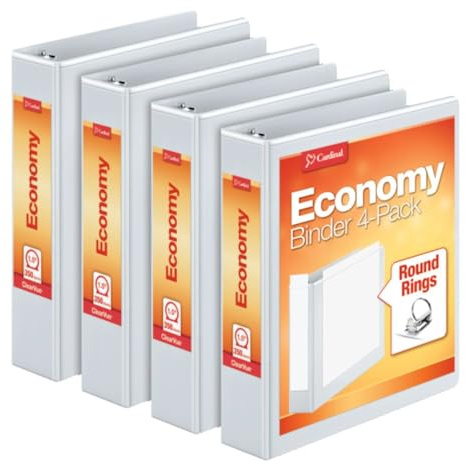 Cardinal 1.5 Inch 3 Ring Binder, Round Ring, White, 4 Pack, Holds 350 Sheets (79517)