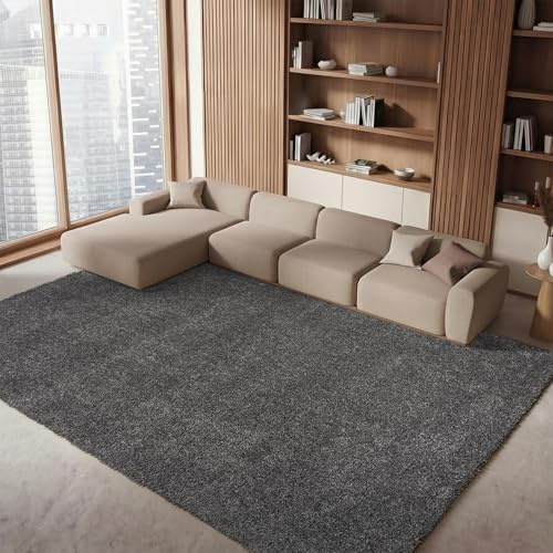 SAFAVIEH August Shag Collection Area Rug - 6' x 9', Grey, Solid Design, Non-Shedding & Easy Care, 1.2-inch Thick Ideal for High Traffic Areas in Living Room, Bedroom (AUG900F)