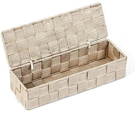 wm Homebase Cesta de almacenamiento trenzada de polipropileno con tapa, rectangular, color beige, 26 x 8,5 x 6 cm