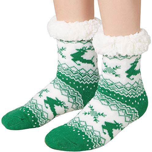 dressforfun 900852 Fluffiga unisex julstrumpor med renmotiv, tjockt innerfoder, grönvit – olika storlekar – (47-50 | nr 303489)
