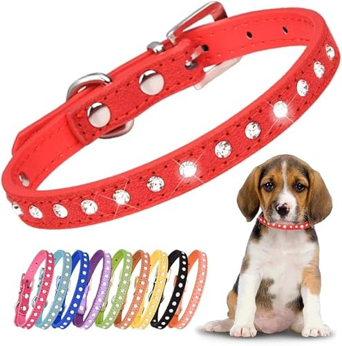 haoyueer Hundehalsband aus Veloursleder, glitzernd, elegant, 1 Reihe, mit Strasssteinen besetzt, Größe S, Rot