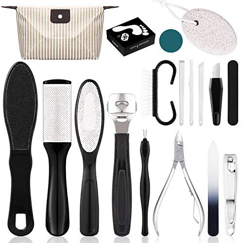 Whaline Pedicure Tools Kit, Dead Skin Tool Set 18 in 1, Stainless Steel Foot Callus Remover, Foot File Rasp, Nail Toenail Clipper, Pumice Stone, Foot Peel, Foot Care Kit for Women Men Salon or Home