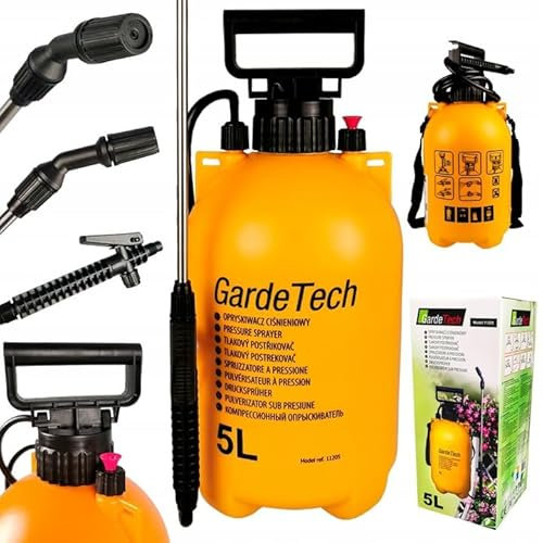 GardeTech Drucksprüher | 5l Kapazität | Gartenspritze mit Verstellbarer Düse | Schlauchlänge 1,2 m