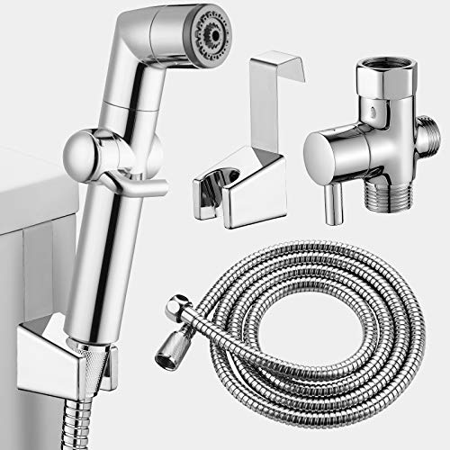 MIAOHUI Muslim Shower, Handheld Bidet Sprayer for Toilet, Cloth Diaper Sprayer, Health Faucet, Bum Gun with Hose and Holder, Wall or Tank Mount(Chrome)