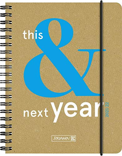 Brunnen 1071835132 Schülerkalender 2021/2022 (18 Monate) „This&Next“ 2 Seiten = 1 Woche, Blattgröße 12 x 16 cm, A6, Recyclingleder-Einband