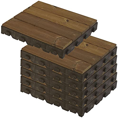 WELL HOME MOBILIARIO & DECORACIÓN Pack de 6 Baldosas de madera para suelo (jardín, terraza, piscina, camping, balcón, exterior) Madera COMBI-WOOD, 39x39 cms. y 6,5 cms. de alto; 1m², 6 Baldosas/lamas
