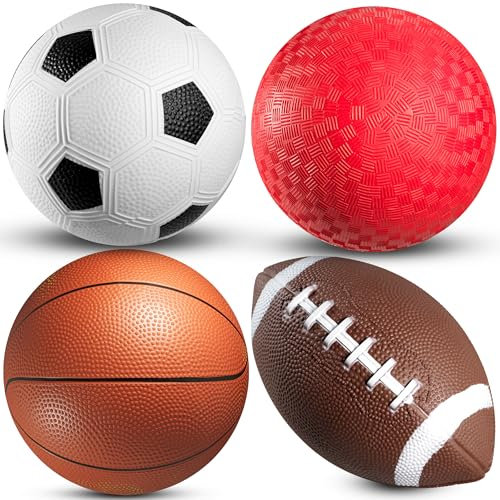 Sports Balls With Hand Pump For Kids - (pack Of 4) 6-inch Diameter Rubber Sport Ball Toy Set Includes Mini Kids Football, Soccer Ball, Basketball And Playground For Fun Outdoors And Indoors