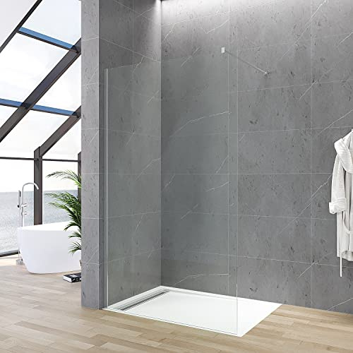 Duschwand Glas für Duschwanne 100 cm Walk-In Begehbare Dusche mit Stabilisator Glaswand Duschabtrennung Duschtrennwand Glasduschwand Duschglaswand aus Echtglas 8 mm ESG-Sicherheitsglas Höhe 200 cm