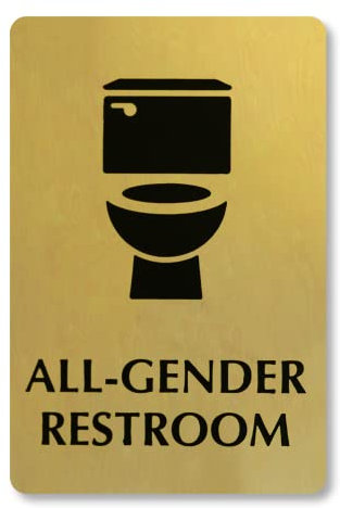 SmartSign 15,2 x 22,9 cm Schild für alle Geschlechter, WC-Piktogramm, 40 mm Messing, graviert, Tür-/Wandhalterung, Badezimmerschild, goldfarben und schwarz
