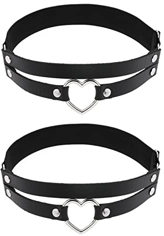 alisikee Lot de 2 porte-jarretelles élastiques réglables en forme de cœur pour femme, Noir, taille unique