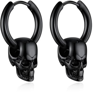 Bandmax Totenkopf Ohrringe Herren Edelstahl Schädel Creolen Männer Schmuck | Ohrringe Geschenk für Halloween Karnevals, Schädel Design, Rock Punk Damen Herren Ohrschmuck