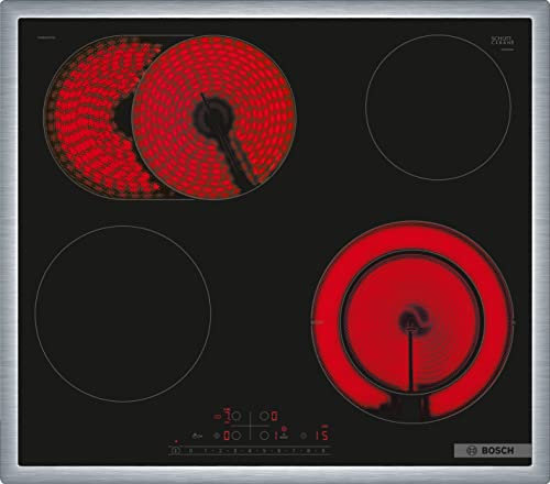 Bosch PKN645FP2E Elektrokochfeld Serie 6, autarkes Glaskeramik-Kochfeld 60 cm breit, DirectSelect, Bräterzone, ReStart, Umlaufender Rahmen, PowerBoost, Schwarz