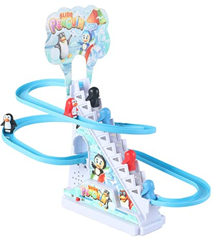 perfk Pinguin Rennstrecke Spiel mit Musik Kleiner Pinguin Rutsche Spielset Pinguin Treppensteigen Spielzeug Kleine Pinguin Spielzeug Treppe für Kleinkinder, 6 Pinguin