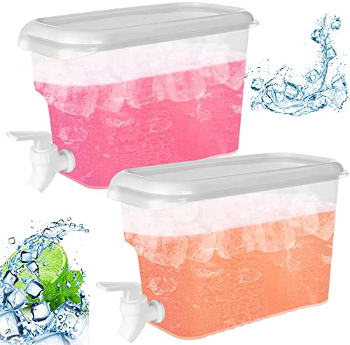2Pcs 3.5L Plastic Water Dispensers Fridge Liquid Dispenser Drink Dispenser with Tap Iced Beverage Dispensers for Milk Ice Tea Cocktail Juice Lemonade