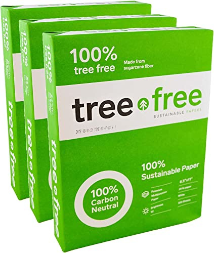 Tree Free Copy Paper, 20 LB, 8.5 x 11, 92 Bright 100% Tree Free Carbon Neutral Acid Free, Made from Sugarcane Waste Fiber (500/Ream), 3-Reams