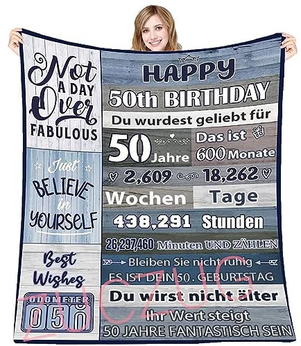 ZUCZUG Kuscheldecke zum 50. Geburtstag für Frauen männer 150x200cm - Happy 50th Birthday Geschenke, Geschenke Decke zum 50. Geburtstag Frauen Manner Mutter, Oma