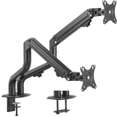 Gembird Support Écran Réglable pour Double Moniteur, 17–32 & 8kg chacun, Bras à Ressort à Gaz Ajustable, Rotation 180°, Inclinaison +90° à -45°, Pivot 90°, Compatible VESA, Noir