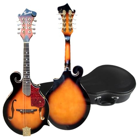 Hand-made Single F-top Mandolin, Eight-string, With Guard, Black-brown Gradient Body, 8-wire Steel Wire, Spruce Panel, ABS Case Included, Suitable For Beginners And Professionals