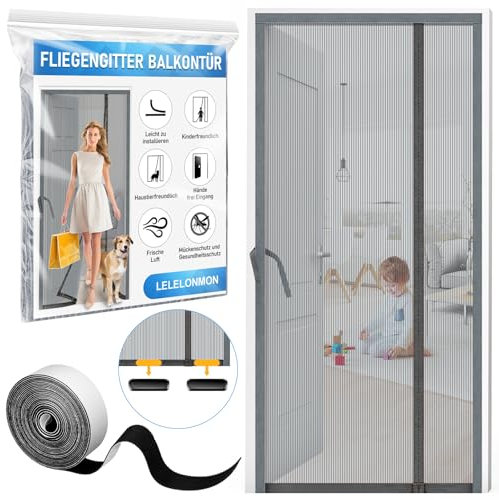 LELELONMON Zanzariera Magnetica Finestra, 90 x 210 cm Zanzariera Per Porta, Lateralmente Zanzariera Senza Fori, Zanzariere Magnetiche Per Porte Finestre, Zanzariere Per Caravan (Grigio)