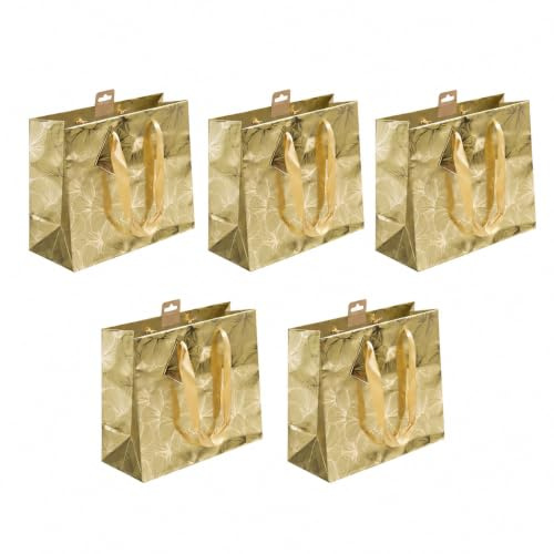 Clairefontaine 212850Cpack - Packung 5 Geschenktasche - Tüte , Format Shopping (32x13x24,5cm), Kollektion Trésor, 170g, Blätter -Silber - Floral, geeignet für voluminöse Geschenke, 1 Pack
