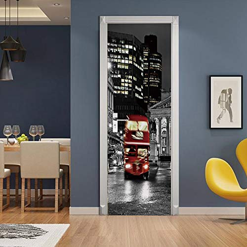Tür tapeten 3d selbstklebend Stadt Auto Türposter Türaufkleber Wasserdicht Abnehmbare Vinyl türfolie Fototapete diy Wandbild Wohnzimmer Schlafzimmer Kinderzimmer Badezimmer B85 x H205cm
