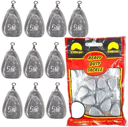 PRO FILSTAR Flach Grundblei Angeln Set 10 x 50g - Blei Angeln mit Wirbel - Angel Bleie Set - Grundangeln - Birnenblei - Blei Gewicht - Angelblei - Flat Fishing Weights - Bleigewichte – Karpfenblei Kit