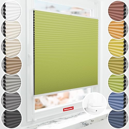 Schuette® Wabenplissee ohne Bohren ● Blackout x Honey ● Green Tea (Grün) ● 65x130cm (Breite x Höhe) ● Suprafix Klemmhalter X ● 60 Sekunden Montage