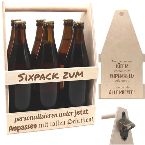 BESTEN VÄTER-Bierträger personalisiert Sixpack Flaschenträger Bierträger aus Holz mit Gravur Männerhandtasche mit Namen Geburtstagsgeschenk Biergeschenk Vatertag Geschenk für Männer Männertag