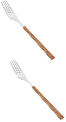 Cabilock 2 Piezas Tenedor De Bistec De Acero Inoxidable Tenedores Con Mango De Madera Utensilio Para Servir Cubiertos Tenedor De Barbacoa Accesorios Antiguos Portátil Suministros De Cocina