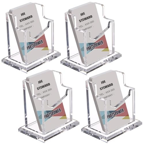 PARTSPOWER Visitenkartenhalter aus Acryl für den Schreibtisch, vertikal, transparent, Visitenkartenständer, Schreibtischzubehör, Visitenkarten-Organizer (vertikal, 1 Schlitz), 4 Packungen