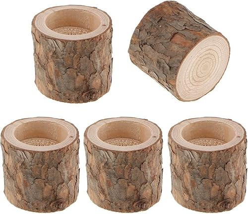Duiaynke Teelichthalter aus Holz, 5 cm, Baumzweig, Baumstumpf, Kerzenhalter für Hochzeitsdekoration, 5 Stück