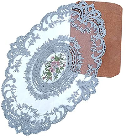 Blausky 4 Stück Tischdecke Spitze,Oval Deckchen,Tischdecke mit floralem Muster,Spitze Stickerei Tisch Tischse,Spitzendeckchen,Untersetzer,für Tassen Vasen Schalen Teller Tischsets,42 x 28 cm,Blau