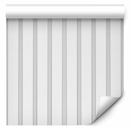 murando - Vlies Tapete Deko Panel Fototapete Wanddeko 10 m Holz optik 3D Lamellen - Tapetenrolle Mustertapete Wandtapete modern design Dekoration - Streifen Weiße Zierstreifen - f-B-10148-j-a
