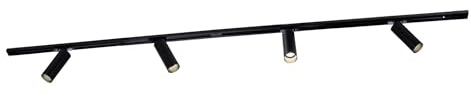 Ledvion - Sistema de rieles iluminacion, 2m, Carril Monofasico, 3W, Negro, 2700K, 4x Foco de techo Orientable GU10, Lampara techo, plafon led techo cocina, luces led, focos led interior techo