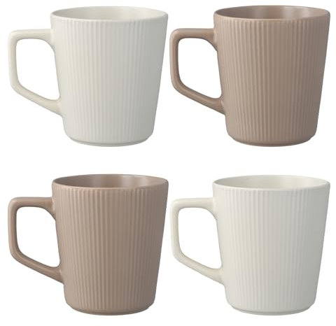 volumoon Tazze da Caffè, 4 Pezzi Tazze da Cappuccino in Ceramica Opaca, Tazze da Latte da 500ml con Manico Grande per Ufficio, Tazze da Tè Grande Capacità per Bevande, Latte, Succo (Bianco, Khaki)