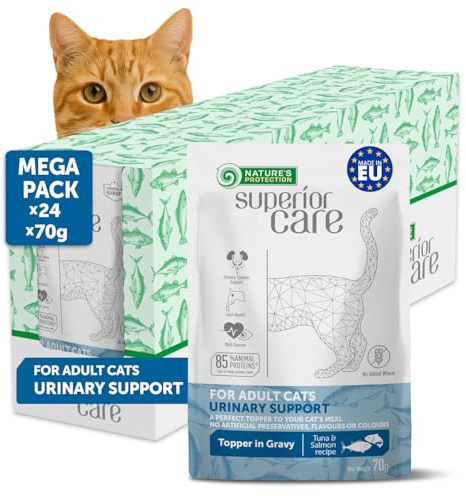 Nature's Protection Superior Care Cibo umido per gatti – Alto contenuto proteico con tonno e salmone in salsa, senza cereali, per una sana digestione e vie urinarie, per tutte le razze (24 x 70 g)