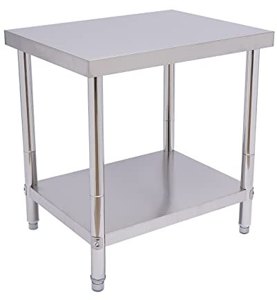 PUDLOR Food Prep Worktable, 201er Edelstahl Küche Arbeitstisch Mit Das Große Obere Regal Und Das Untere Regal Edelstahl-Tisch Mit Hohe Tragfähigkeit Von 400 Kg für Die Aufbewahrung in Küchen, Hotels