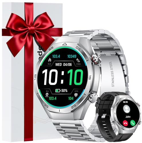 MEGALITH Smartwatch Herren Fitness Uhren: 1,52 Zoll Wasserdicht IP67 Sport Fitnessuhr - Tracker Schrittzähler Smart Watch Silber Kompatibel Android iOS